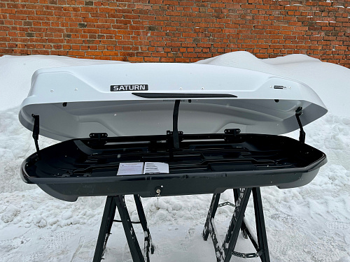Автобокс на крышу Saturn 480 white matte DUO NEW UF (Сатурн 480 белый матовый ДУО НЬЮ УФ)